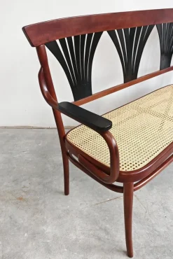 Pamono Art Nouveau Bench in Bentwood with Cane Seat, Austria, 1890s><noscript><img width=