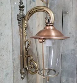 Pamono Art Nouveau Brass Copper Wall Lantern Outdoor Lamp><noscript><img width=