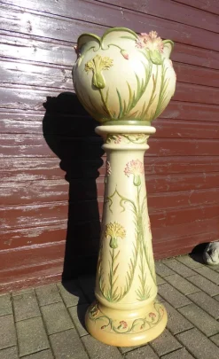 Discount Pamono Art Nouveau Cachepot Sur Colonne Planter on Display by Jean Massier for Vallauris, Set of 2