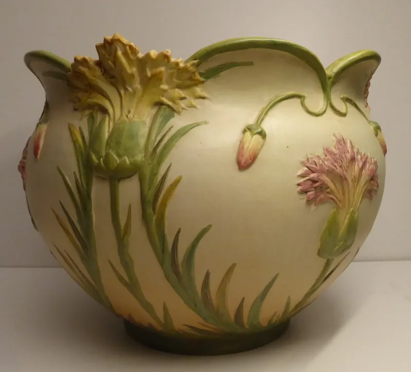 Discount Pamono Art Nouveau Cachepot Sur Colonne Planter on Display by Jean Massier for Vallauris, Set of 2