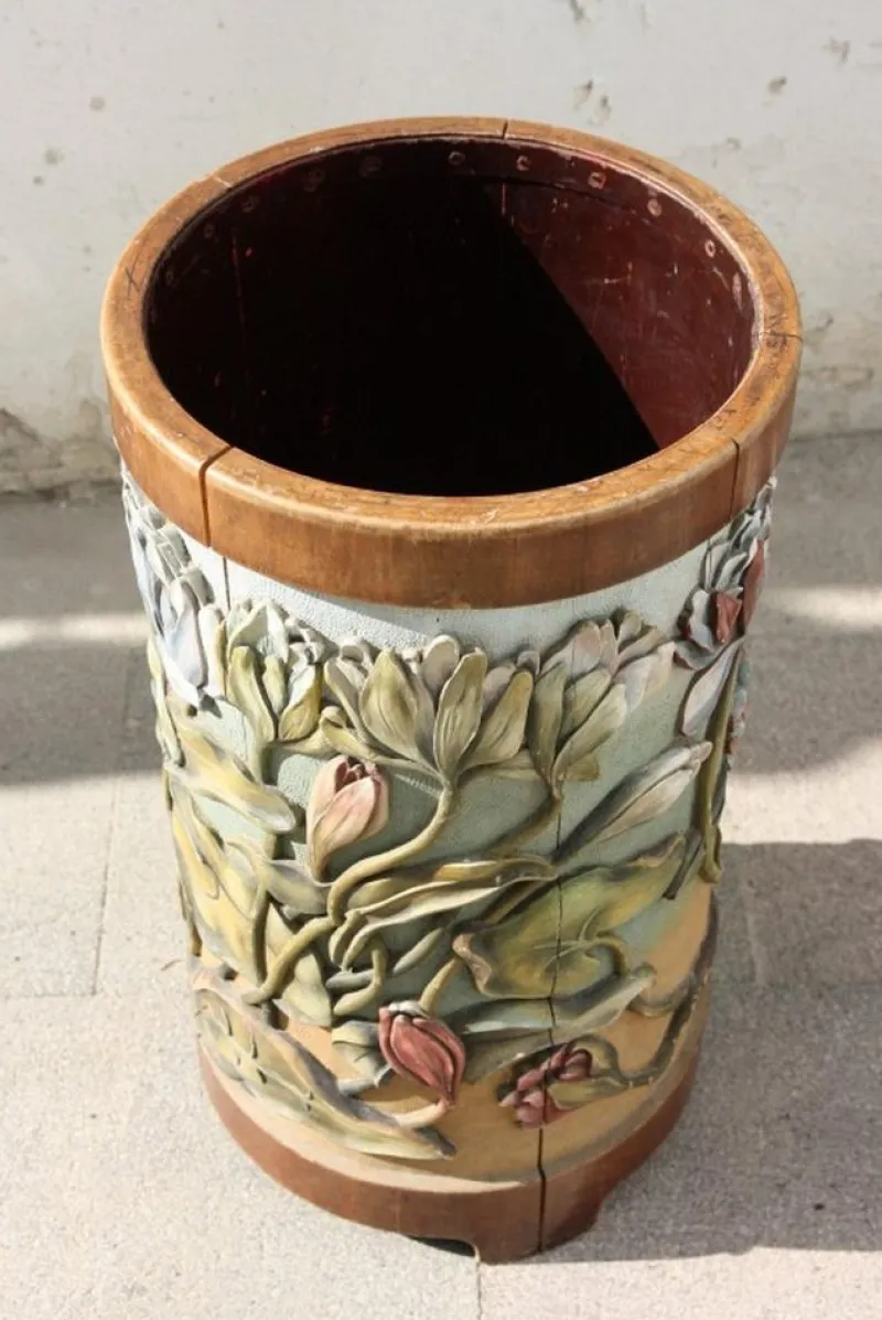 Pamono Art Nouveau Carved Paper Basket, 1890s> Trunks Crates & Baskets