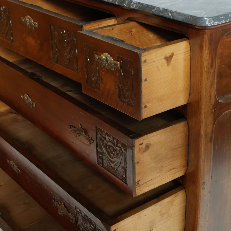 Pamono Art Nouveau Chest of Drawers with Marble Top & Beveled Mirror, 1900s> Dressers, Commodes & Chests