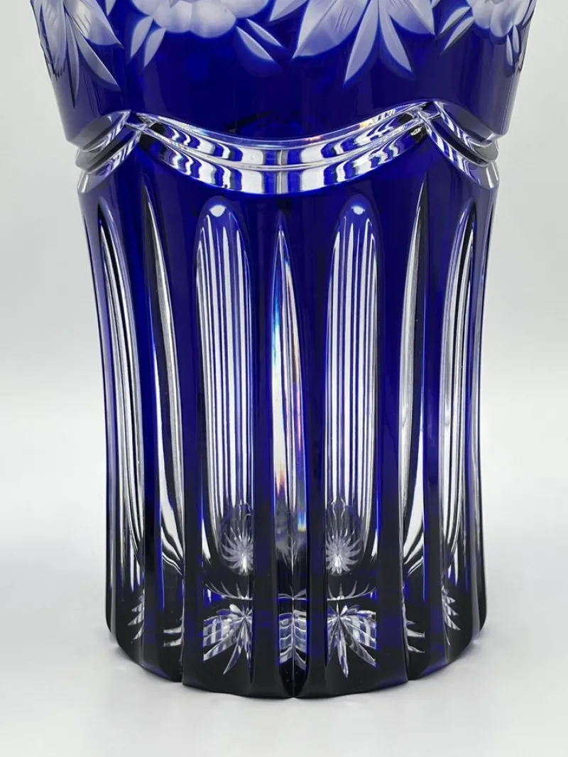 Online Pamono Art Nouveau Crystal Vase in Cobalt Blue with Floral Engraving from Lausitz