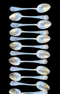 Hot Pamono Art Nouveau Dessert Spoons in Silver-Plated Metal from J.H., 1890s, Set of 12