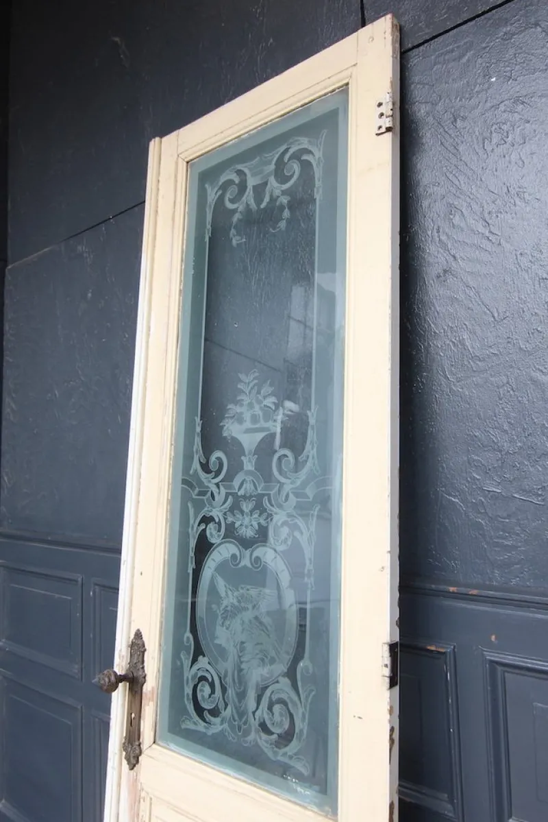 Pamono Art Nouveau Door with Etched Glass Pane, 1890s> Architectural Elements