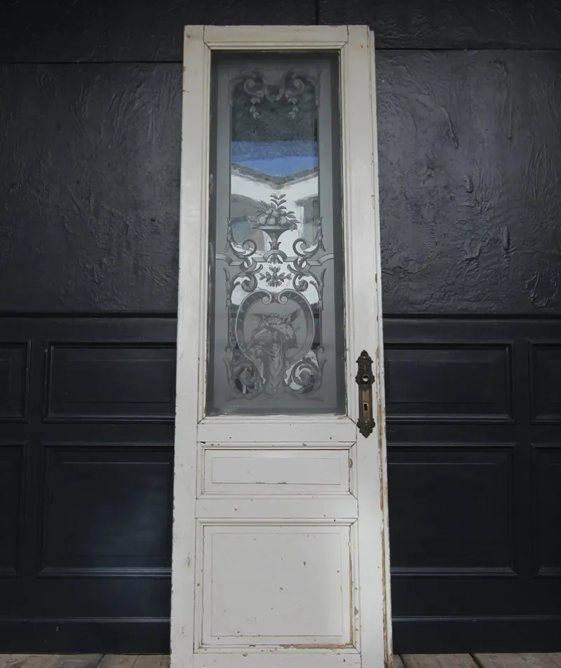 Pamono Art Nouveau Door with Etched Glass Pane, 1890s> Architectural Elements