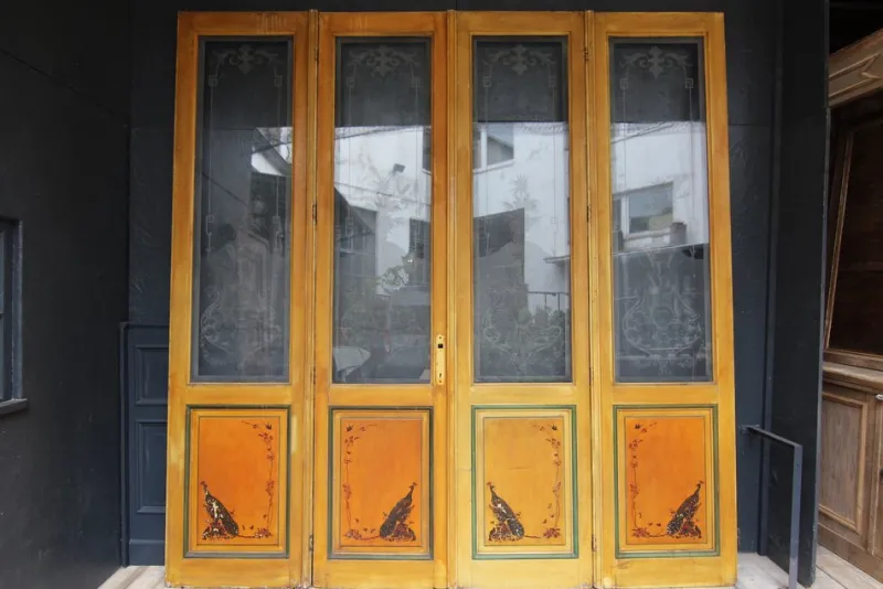 Outlet Pamono Art Nouveau Double Door with Etched Glass Panes, 1890s, Set of 4
