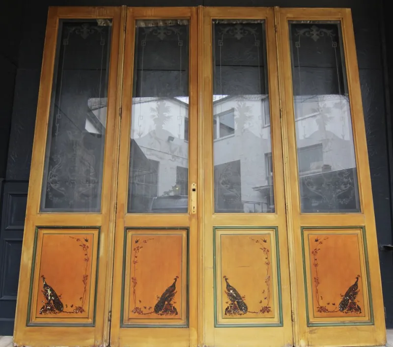 Outlet Pamono Art Nouveau Double Door with Etched Glass Panes, 1890s, Set of 4