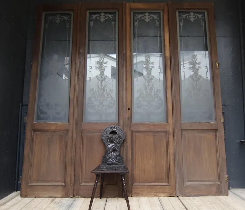 Outlet Pamono Art Nouveau Double Door with Etched Glass Panes, 1890s, Set of 4
