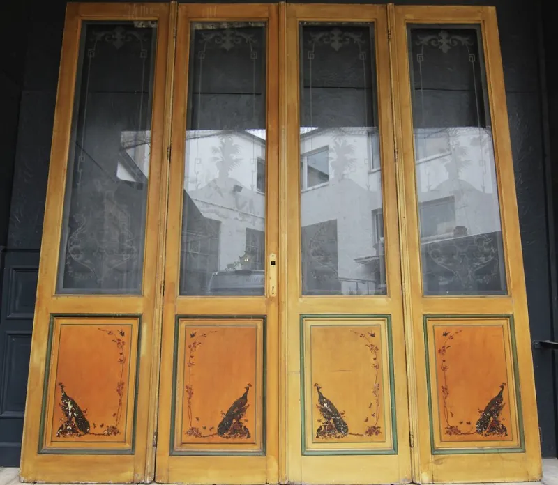 Outlet Pamono Art Nouveau Double Door with Etched Glass Panes, 1890s, Set of 4