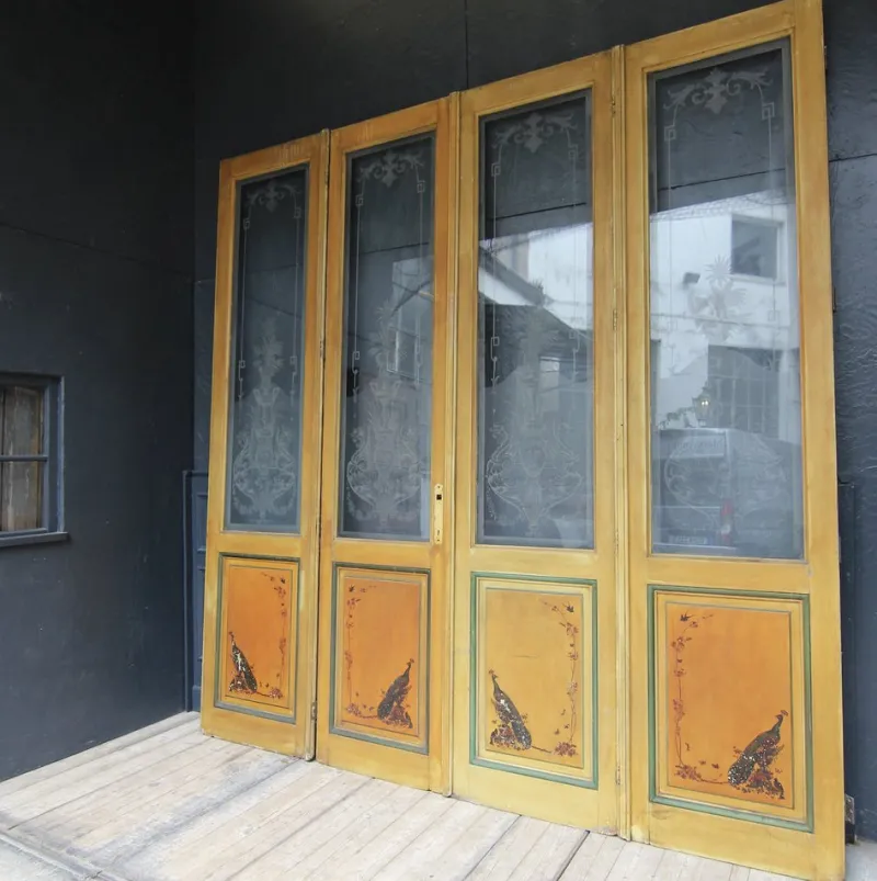 Outlet Pamono Art Nouveau Double Door with Etched Glass Panes, 1890s, Set of 4