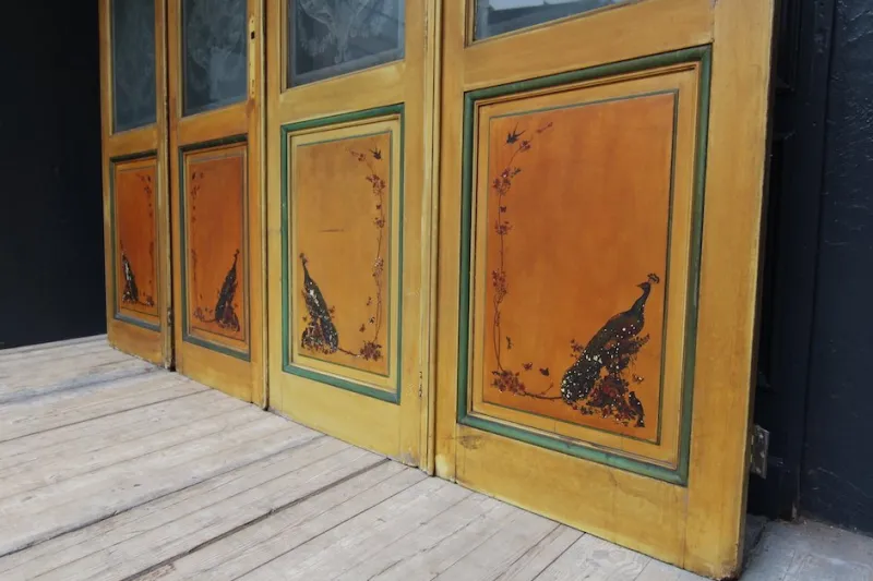 Outlet Pamono Art Nouveau Double Door with Etched Glass Panes, 1890s, Set of 4