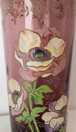 Pamono Art Nouveau French Enamelled Glass Vase with Flowers, 1890s><noscript><img width=