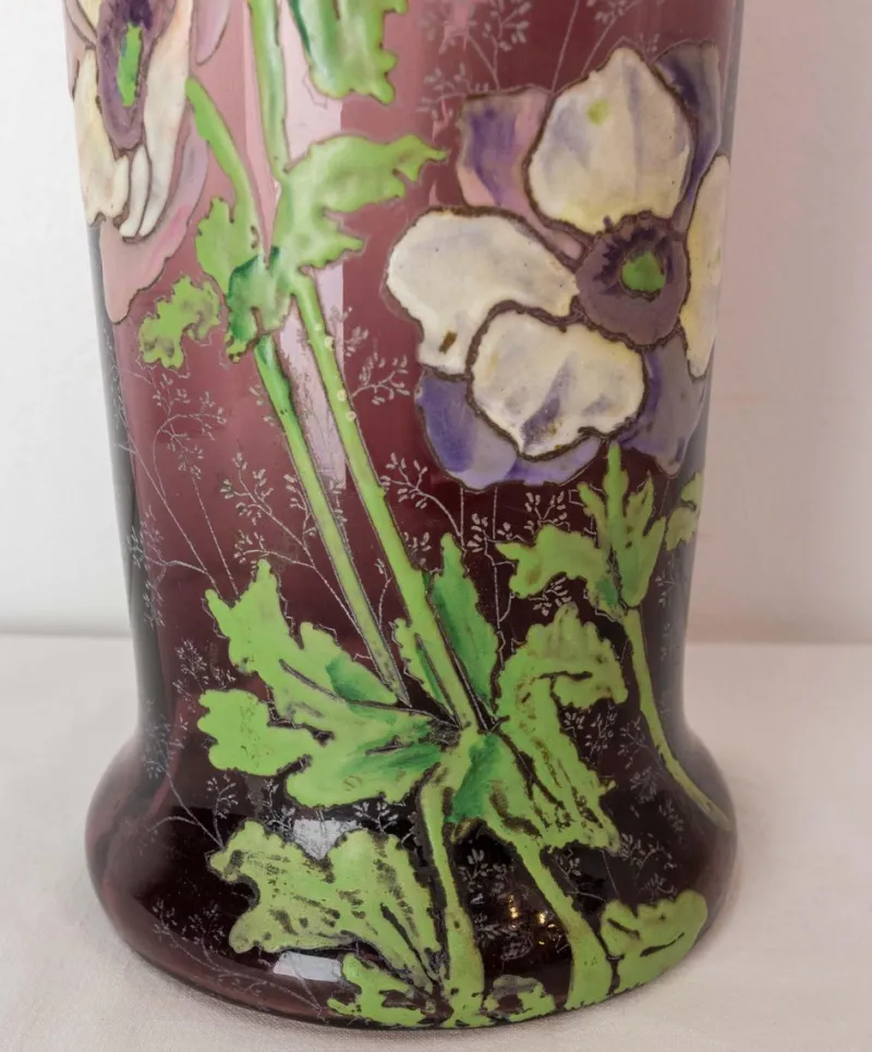 Pamono Art Nouveau French Enamelled Glass Vase with Flowers, 1890s> Vases