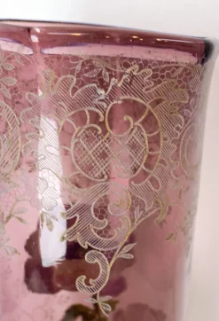 Pamono Art Nouveau French Enamelled Glass Vase with Flowers, 1890s><noscript><img width=
