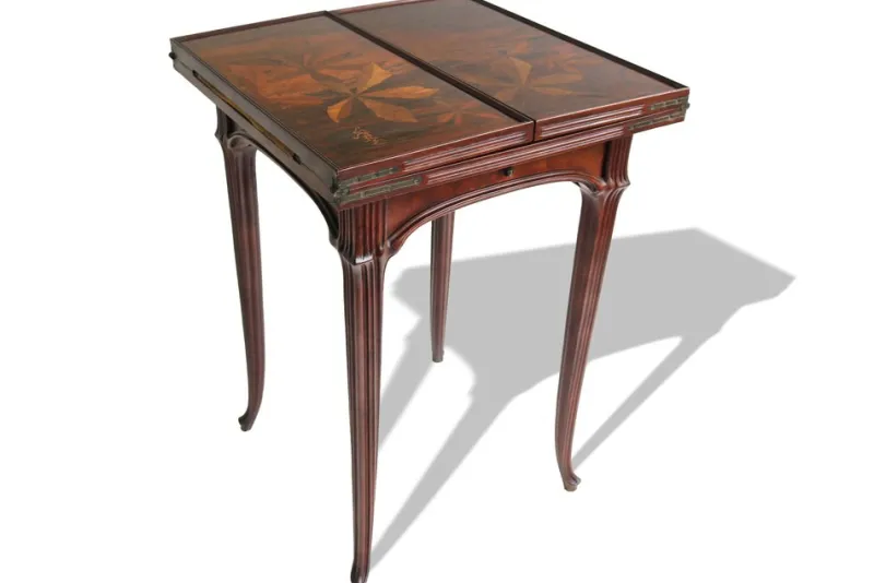 Pamono Art Nouveau French Game Table in Chestnut by Emile Gallé, 1905> Game Tables