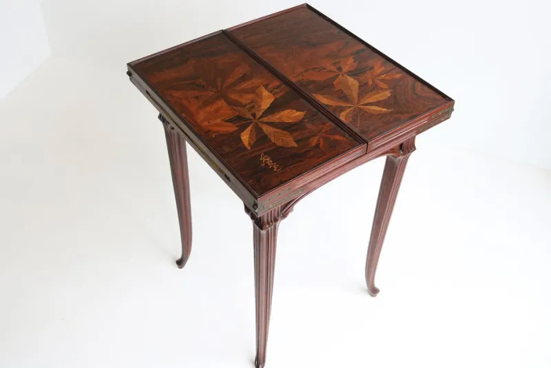 Pamono Art Nouveau French Game Table in Chestnut by Emile Gallé, 1905> Game Tables