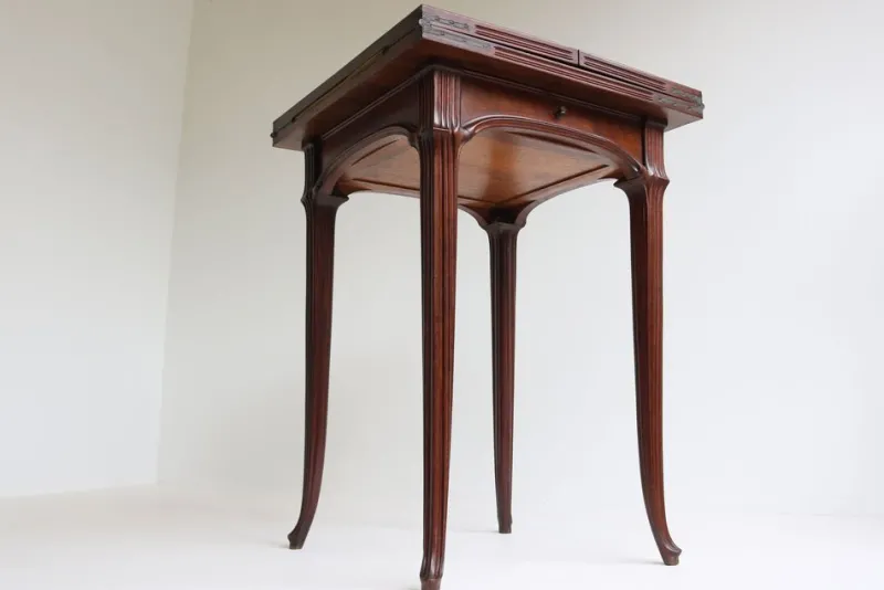 Pamono Art Nouveau French Game Table in Chestnut by Emile Gallé, 1905> Game Tables