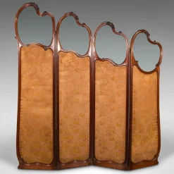 Pamono Art Nouveau French Walnut and Glass Screen, 1890s> Room Dividers & Screens