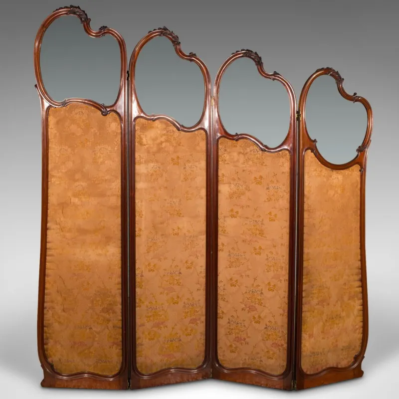 Pamono Art Nouveau French Walnut and Glass Screen, 1890s> Room Dividers & Screens