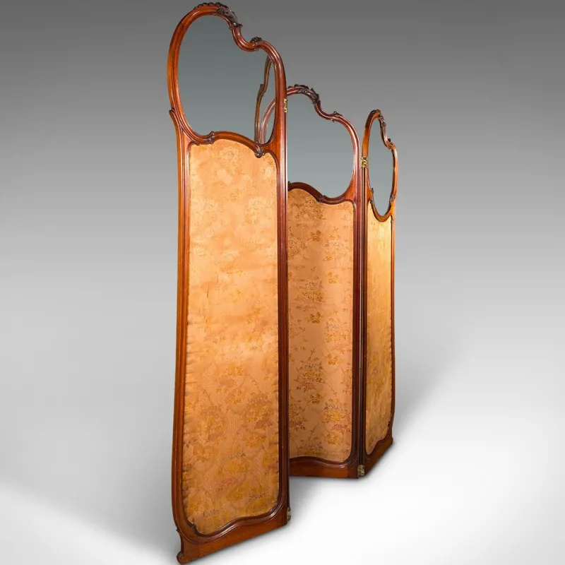 Pamono Art Nouveau French Walnut and Glass Screen, 1890s> Room Dividers & Screens