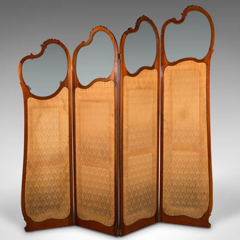 Pamono Art Nouveau French Walnut and Glass Screen, 1890s> Room Dividers & Screens