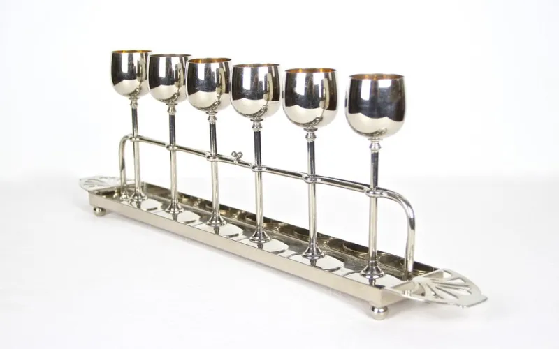 Pamono Art Nouveau Gilt Liquor Set from WMF, Germany, 1910s, Set of 7> Glassware