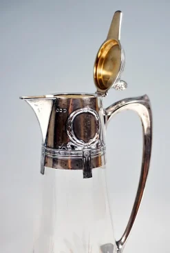 Pamono Art Nouveau Glass Carafe with Silver Fitting by Wilhelm Binder, Germany, 1890s> Bottles, Carafes & Jugs
