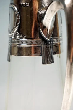 Pamono Art Nouveau Glass Carafe with Silver Fitting by Wilhelm Binder, Germany, 1890s> Bottles, Carafes & Jugs