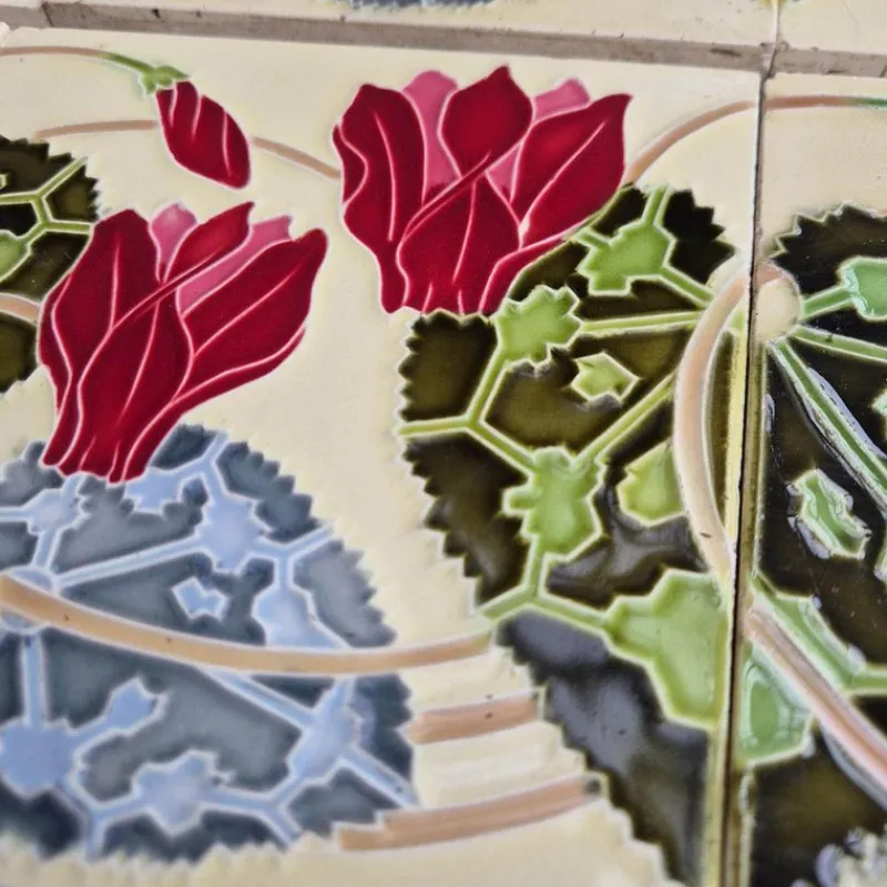 Pamono Art Nouveau Glazed Relief Tile attributed to Gilliot, 1920s> Architectural Elements