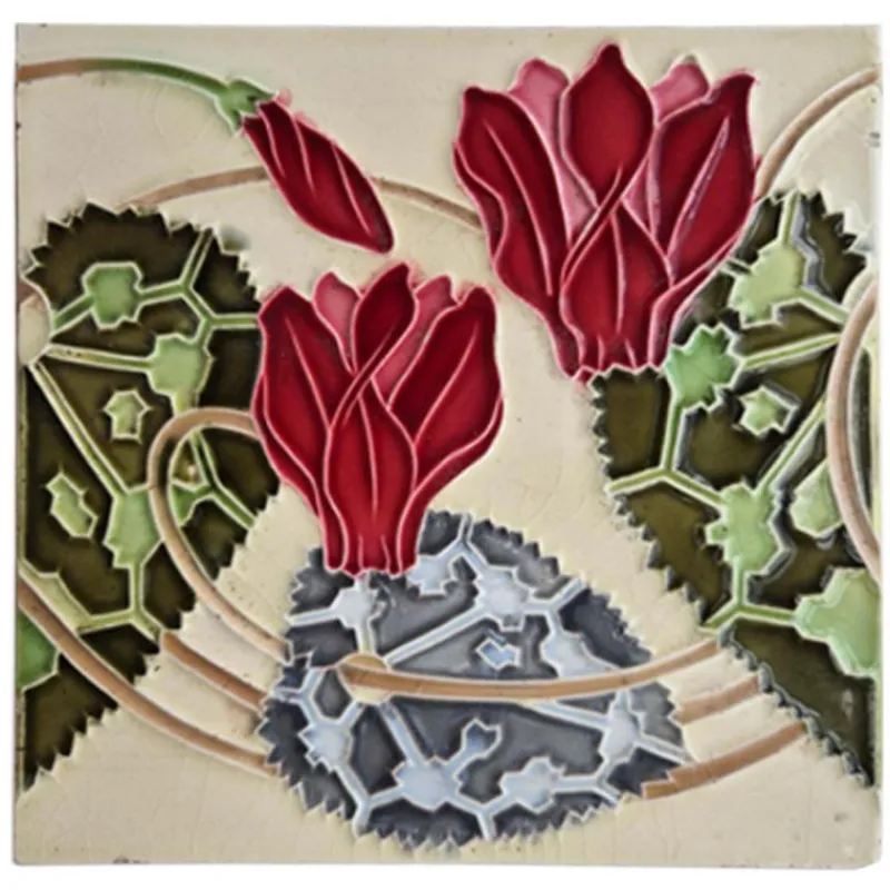 Pamono Art Nouveau Glazed Relief Tile attributed to Gilliot, 1920s> Architectural Elements