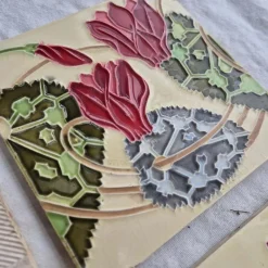 Pamono Art Nouveau Glazed Relief Tile attributed to Gilliot, 1920s><noscript><img width=