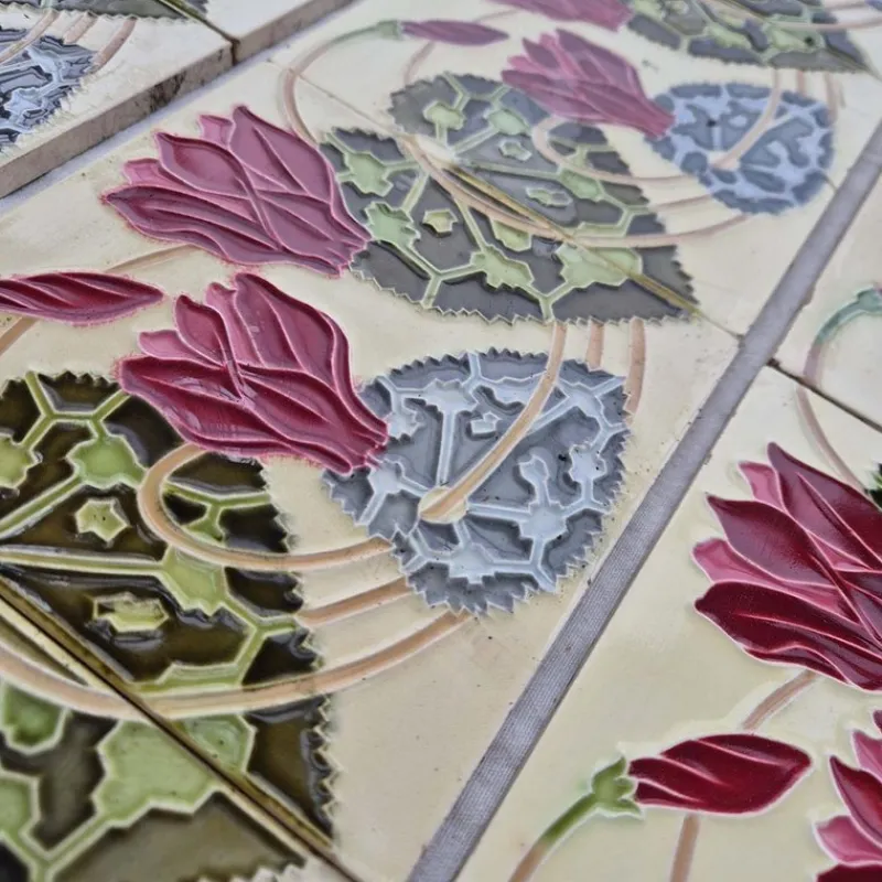 Pamono Art Nouveau Glazed Relief Tile attributed to Gilliot, 1920s> Architectural Elements