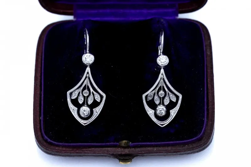 Outlet Pamono Art Nouveau Gold Earrings with Diamonds, Austria-Hungary, Early 20th Century, Set of 2