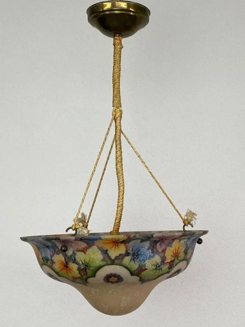 Discount Pamono Art Nouveau Hand-Painted Glass Lamp, 1890s