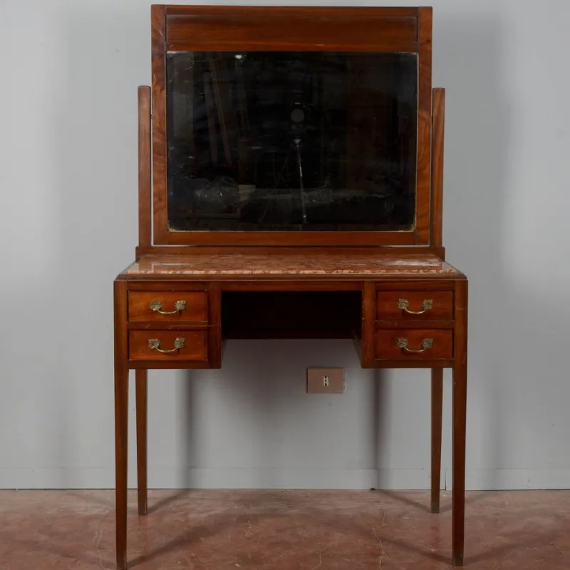 Pamono Art Nouveau Liberty 4 Drawer Dressing Table with Italian Marble Top, 1890s