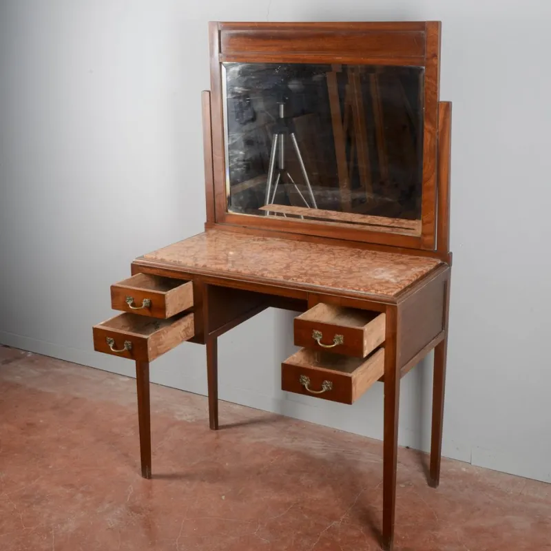Pamono Art Nouveau Liberty 4 Drawer Dressing Table with Italian Marble Top, 1890s