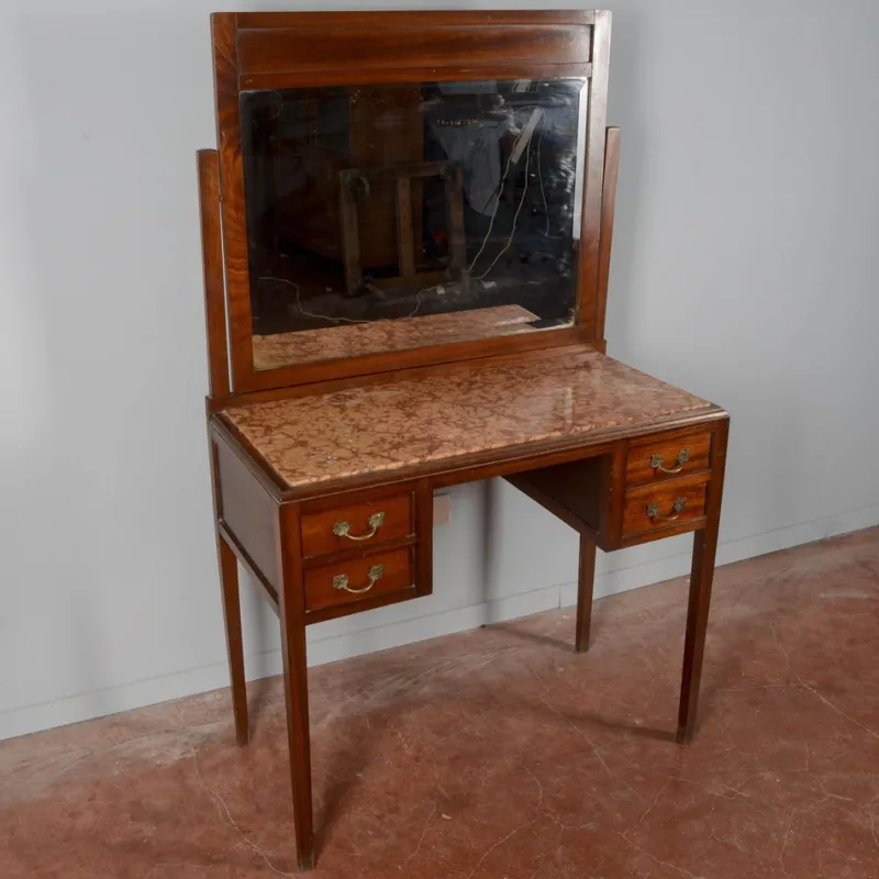 Pamono Art Nouveau Liberty 4 Drawer Dressing Table with Italian Marble Top, 1890s