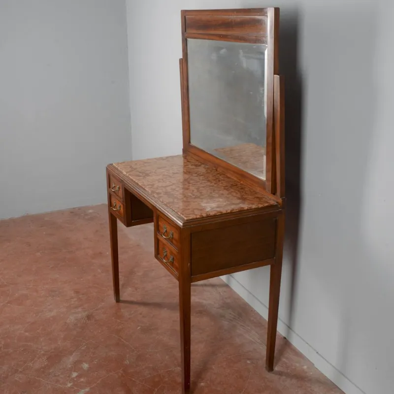 Pamono Art Nouveau Liberty 4 Drawer Dressing Table with Italian Marble Top, 1890s