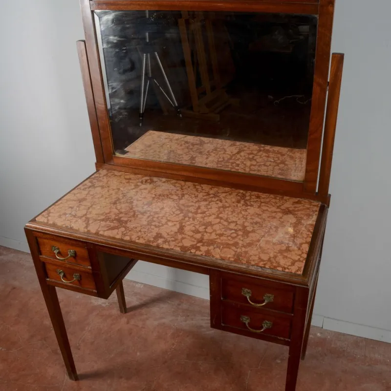 Pamono Art Nouveau Liberty 4 Drawer Dressing Table with Italian Marble Top, 1890s