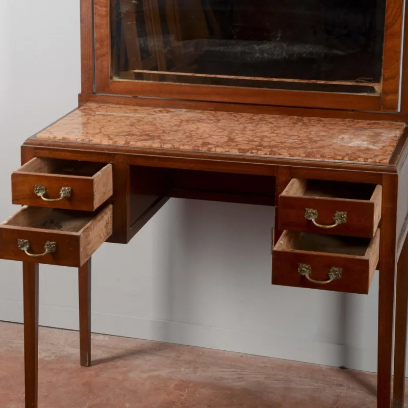 Pamono Art Nouveau Liberty 4 Drawer Dressing Table with Italian Marble Top, 1890s