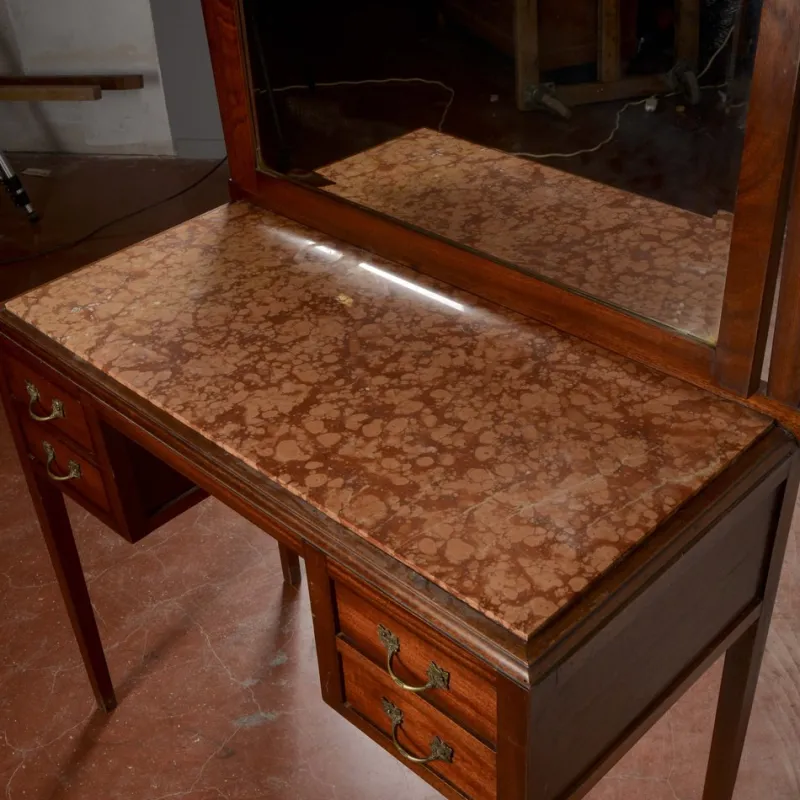 Pamono Art Nouveau Liberty 4 Drawer Dressing Table with Italian Marble Top, 1890s