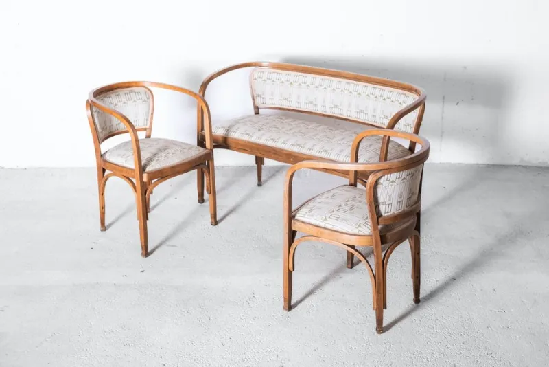 Hot Pamono Art Nouveau Model No. 715 Living Room Set by Gustav Siegel for Jacob & Josef Kohn, Vienna 1905, Set of 3
