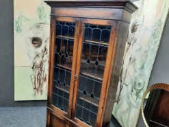 Pamono Art Nouveau Oak and Tiffany Glass Display Cabinet, 1910s