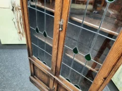 Pamono Art Nouveau Oak and Tiffany Glass Display Cabinet, 1910s