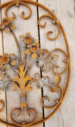 Pamono Art Nouveau Oval Wrought Iron Decoration Ornament Element with Flowers><noscript><img width=