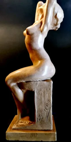 Pamono Art Nouveau Patinated Plaster of Paris Sculpture by Joseph Zomers, Belgium><noscript><img width=