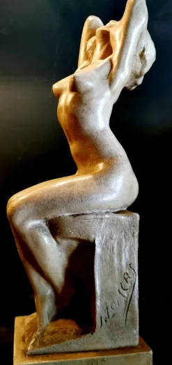 Pamono Art Nouveau Patinated Plaster of Paris Sculpture by Joseph Zomers, Belgium><noscript><img width=