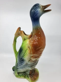 New Pamono Art Nouveau Polychrome Slip and Earthenware Duck Pitcher from Saint Clément