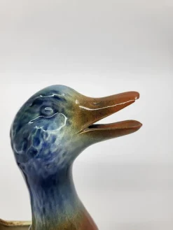 New Pamono Art Nouveau Polychrome Slip and Earthenware Duck Pitcher from Saint Clément